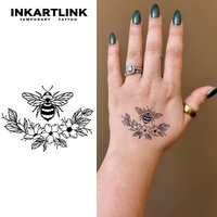 Bee And Flower Temporary Tattoo,Lasts To 15 Days New Technology Magic Waterproof Semi Permanent Sticker.