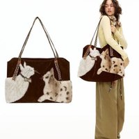 Cute Retro Puppy Tote Bag Women Leather Texture plush Large Capacity Shoulder Bag Ladies Fashion Casual Versatile Crossbody Bags