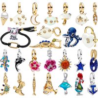 New S925 Silver Charms Beads Quirky Creative Pearl Animal Charms Octopus Rooster Lizard Crocodile Pendants DIY Bracelet Jewelry