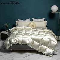 Light Champagne Luxury Goose/Duck Quilt Down Fluffy Cozy Four Seasons Duvet Brocade Jacquard Warm Queen King Quilted Comforters