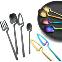 4Pcs Black Dinnerware Set Spoon Fork Cutlery Set Kitchen Table Decor Flatware Sets Kitchen Tools Desserts Soup Coffee Use