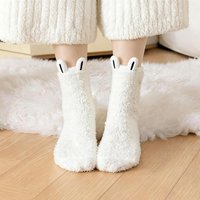 Women's Cartoon Cute Soft Three-dimensional Cute Rabbit Ears Coral Velvet Mid-tube Winter Thicken Lolita Home Warm Sleeping Sock