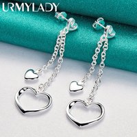 URMYLADY 925 Sterling Silver Hollow Solid Heart Earrings Eardrop For Women Charm Wedding Fashion Engagement Jewelry