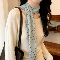 Blue Polka Dot Silk Scarf Women French Style 180x23cm Long Silk Scarves Headscarf Multi-function Hair Tie Headbands Neckerchief