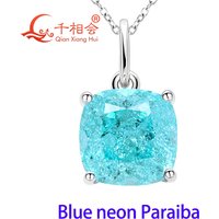 9mm cushion shape lab grown YAG neon Paraiba blue and green S925 Silver four-Claw Pendant Jewelry gift necklace