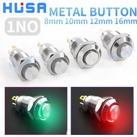 1NO High head 8/10/12/16mm Waterproof Metal Push Button Switch LED Light Self-locking/reset 3/6/12/24/220V Brass nickel plating