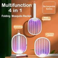 Foldable Electric Mosquito Swatter Rechargeable Double Protection Anti Mosquito Lamp Zapper Fly Swatter for Indoor Outdoor
