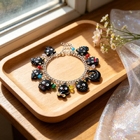 Kawaii Chococat Inspired Black Cat Charm Bracelet with Moon & Cat Design Adorable Anime-Inspired Jewelry Gift for Cat Lovers
