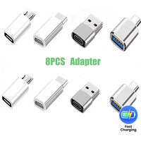8pcs Set of USB-C to USB Adapters, Micro USB to Type-C, Type-C Male to USB Female, for Fast Charging And Data Transfer