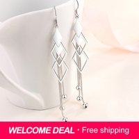 ZDADAN 925 Sterling Silver Geometric Long Tassel Drop Earrings For Women Wedding Jewelry
