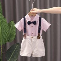 0-5Years New Baby Boys Summer Gentleman Style Party Attire Clothes Kids Thin Striped Shirt+ Bib Shorts 2pcs/sets Infant Suits