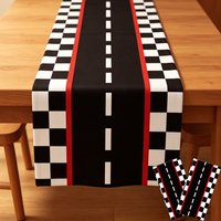 Racing Car Table Runners Car Party Decoration Black Checkered Flag Disposable Tablecloth for Race Theme Birthday Party Supplies