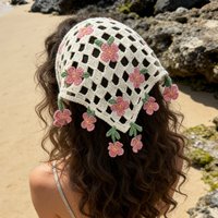 AWAYTR Fashion Knitted Headscarf Hat French Pastoral Triangle Headband Handmade Crochet Headband Towel Retro Flower Headscarf