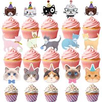 Cute Pet Cat Cupcake Toppers Cat Dessert Cake Toppers Cake Picks Kitten Theme Baby Shower Girls Boys Birthday Party Cake Decor
