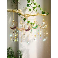 Natural Moon Crystal Suncatcher Ornament With Colorful Prism Pendant For Garden Patio Porch Balcony Window Home Decoration Gift