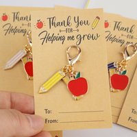 5/10pcs 2dTeacher's Day and Back-to-School Series Apple and Pencil Keychain Set Comes with a thank-you card for helping me grow