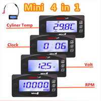 koso 4 in 1 cylinder temperature Display meter Motorcycles cylinder temperature Voltmeter Time RPM Tachometer Mini LED Digital D