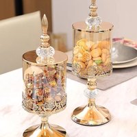 Light Luxury Crystal Glass Storage Jar with Lid European and American Living Room Coffee Table Lace Candy Jar Storage Ornaments
