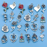 10/24Pcs/Pack Romantic Vintage Rose Flower Chaems Alloy Small Pendants for Jewelry Making Findings Crafting Accessories