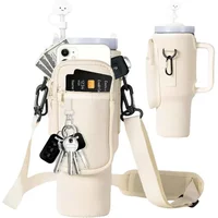 40oz Neoprene Water Bottle Carrier Bag for Stanley Quencher Cup Sleeve with Adjustable Shoulder Strap Water Bottle Holder Pouch