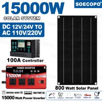 SOECOPO 15000W Peak Portable Solar System Kit 800W Panel Dual - Voltage Input Inverter (3 Sockets 8 USBs) 100A Controller Home