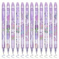 6pcs Tulip Erasable Black/Blue Gel Pens Kawaii Gel Pens With Erasers Korean Stationery Students Girl Gift School Office Supplies