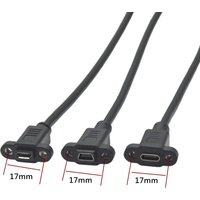 Micro Type C USB USB 2.0 Male Connector to Type-c Mini USB 5pin Female Extension Cable Pitch 17mm With Screws Panel Mount Hole