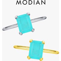 Modian Authentic 925 Sterling Silver Classic Rectangle Tourmaline Paraiba Female Finger Ring For Women Charm Fine Jewelry Anillo