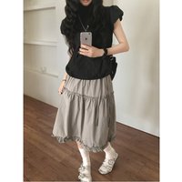 Retro Half-length Skirt with Lace Trim High-waist Versatile Women's Summer New Style Cake Short Skirt Korean Style Regular Fit