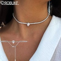 1Carat Teardrop Pendant All Moissanite Tennis Choker Necklace For Women 925 Sterling Silver Wedding Bridal Jewelry Adjustable