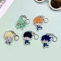 1/5Pcs Anime Figures Mob Psycho 100 Acrylic Keychain Accessories Cute Bag Charm Keyring Funny Backpack Pendant Decoration Gifts