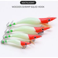 1 Piece Wooden Shrimp Squid HooksSquid HooksSea Fishing BaitSquid BaitLuminous UV Shrimp 2.0#2.5#3.0#3.5#