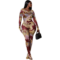 Women’s Paintings Print O-Neck Long Sleeve Zipper Jumpsuits