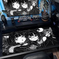 Black White Anime Girl Mouse Pad Large Gaming Non-Slip Mousepad Keyboard Pad Laptop Computer DeskMat Lock Edge Y2K Mouse Carpet
