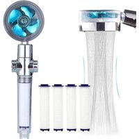 New Propeller Driven Fan Shower Head with Stop Button and Cotton Filter Turbocharged High Pressure Handheld Shower Nozzle