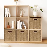 Storage Basket Set of 2 Hand-Woven Paper Rope Wicker Baskets for Storage Foldable Cube Storage Bins Organizer Wicker Storage Bas