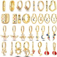 925 Silver Original Earring 2026 Hot Stud Hoop Crystal Earing For Women Large Gold Earrings With Rainbow Earing DIY Jewelry Gift