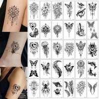 30pcs Black Flower Temporary Waterproof Tattoo Sticker Butterfly Spider Feather Tattoo Stickers Hand And body Fake Tattoo