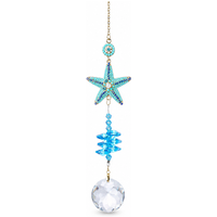 Turquoise Starfish Crystal Suncatcher Hanging Ornament, 40-42cm Window Prism Pendant for Home Car Decor