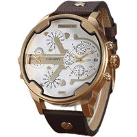 Original Brand Cagarny Men Watches 6820 Big Dial dual time zone Leather Men's Quartz Wristwatch Date Fashion Casual Men Watches