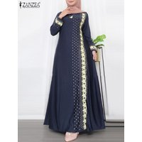 ZANZEA Muslim Fashion Dresses Abaya Women Elegant Long Sleeve Floral Printed Maxi Sundress Vestidos Kaftan IsIamic Robe Ramadan