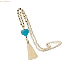 F92D Fashionable Retro Inspired Beaded Fringe Necklace Sweater Chain For Layering Look