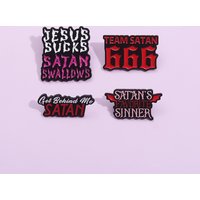 Jesus Christ Punk Enamel Pins Satan's Favorite Sinner Creative Metal Brooches Get Behind Me Satan Cartoon Lapel Badge for Gift