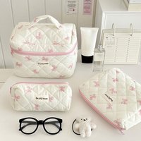 Quilted Makeup Bag 3 Sizes Floral Toiletry Cosmetic Pouch Makeup Organizer Travel Floral Bag for Bridesmaid Gifts, Daily Use