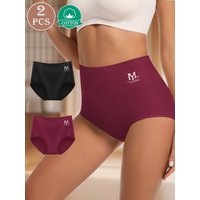 2pcs MIOTAN Women's High-Waisted Briefs - Mid-Rise Tummy Control Cotton Underwear, Soft Breathable Everyday Panties (Black &