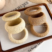 Woven Straw Bracelet Round Mixed Widths Boho Beach Vacation Statement Wooden Bangle For Women Retro Ethnic Summer Daily Party