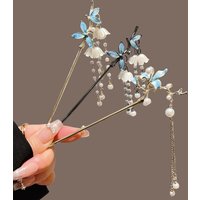 Vintage Chinese Hairpin Exquisite Flower Tassel Hair Stick Trendy Metal Jewelry Hair Accessories Girls Elegant Hairpins 16cm