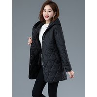Slimming Warm Cotton Jacket Autumn Winter Women's Casual Fashion Diamond Pattern Lightweight down Cotton Coat with Hat