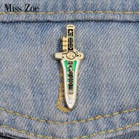 Green Dagger Enamel Pins Custom Flute Brooches Lapel Badges Cartoon Funny Jewelry Gift for Kids Friends
