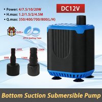 DC12V Submersible Pump for Fish Tank Circulation, Ultra-low Water Level Bottom Suction Pump, Flow Rate 350/400/700/800L/H